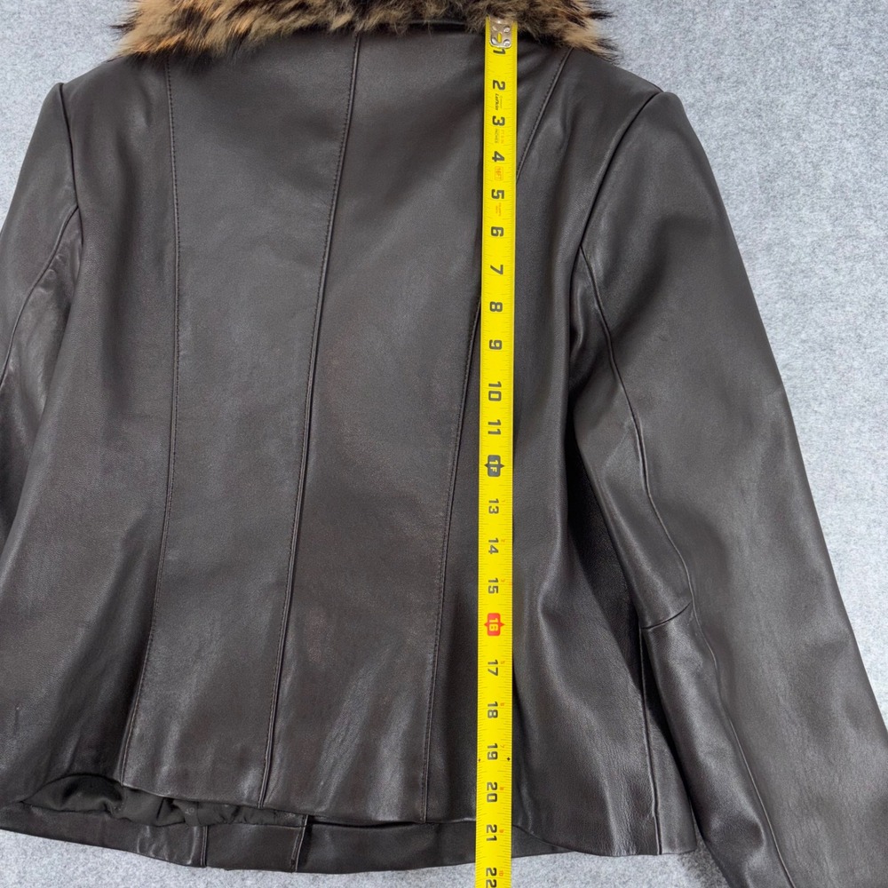 Preston & York Brown Lambskin Leather Jacket Genuine Raccoon Fur Collar Medium - Picture 7 of 11